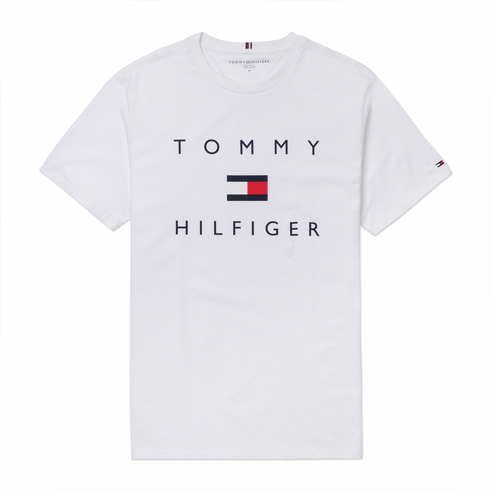 Tommy Hilfiger 經典刺繡大Logo圖案短袖T恤-白色