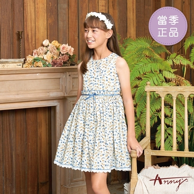 Annys安妮公主-銀杏花雨緞帶蝴蝶結春夏款純棉無袖洋裝*4304水藍-8號