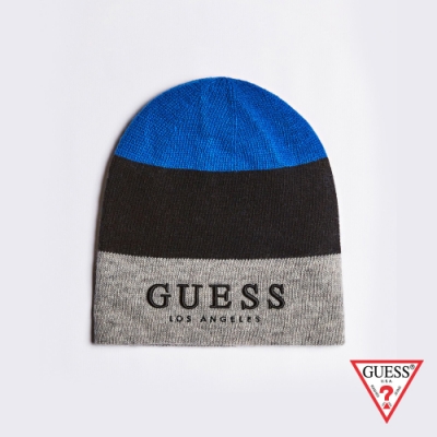 GUESS-男帽-拼色字母刺繡LOGO毛帽-黑藍