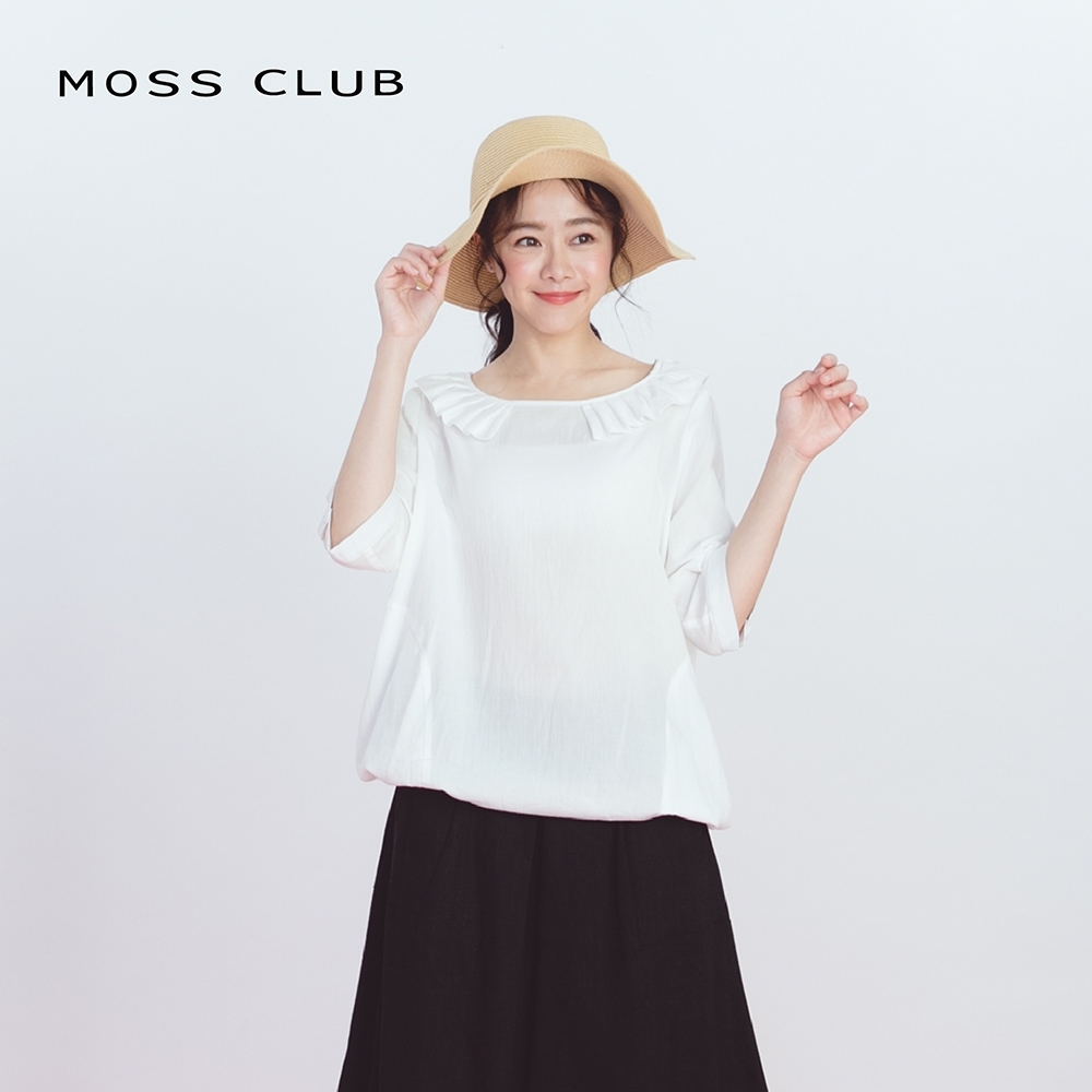 【MOSS CLUB】素色百摺領口抽繩下襬-襯衫(三色)