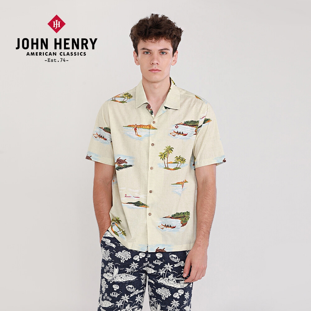 JOHN HENRY 島嶼海洋古巴領花襯衫-米色