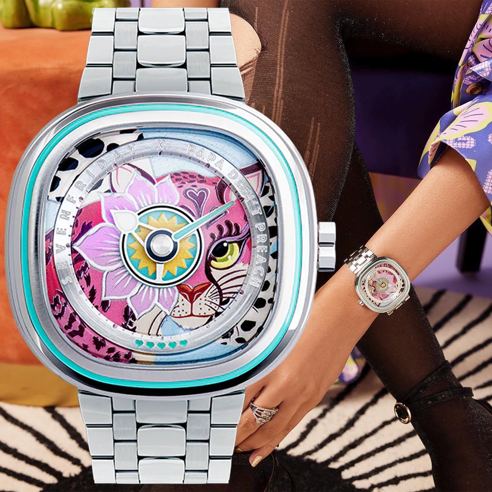 SEVENFRIDAY X PAPA DON`T PREACH 聯名 C1/01 印度風花豹圖樣石英女錶 送禮推薦-42x42.5mm