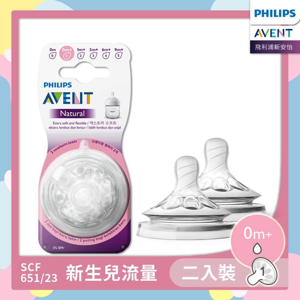 PHILIPS AVENT親乳感防脹氣奶嘴雙入組 新生兒流量 0M+ SCF651/23