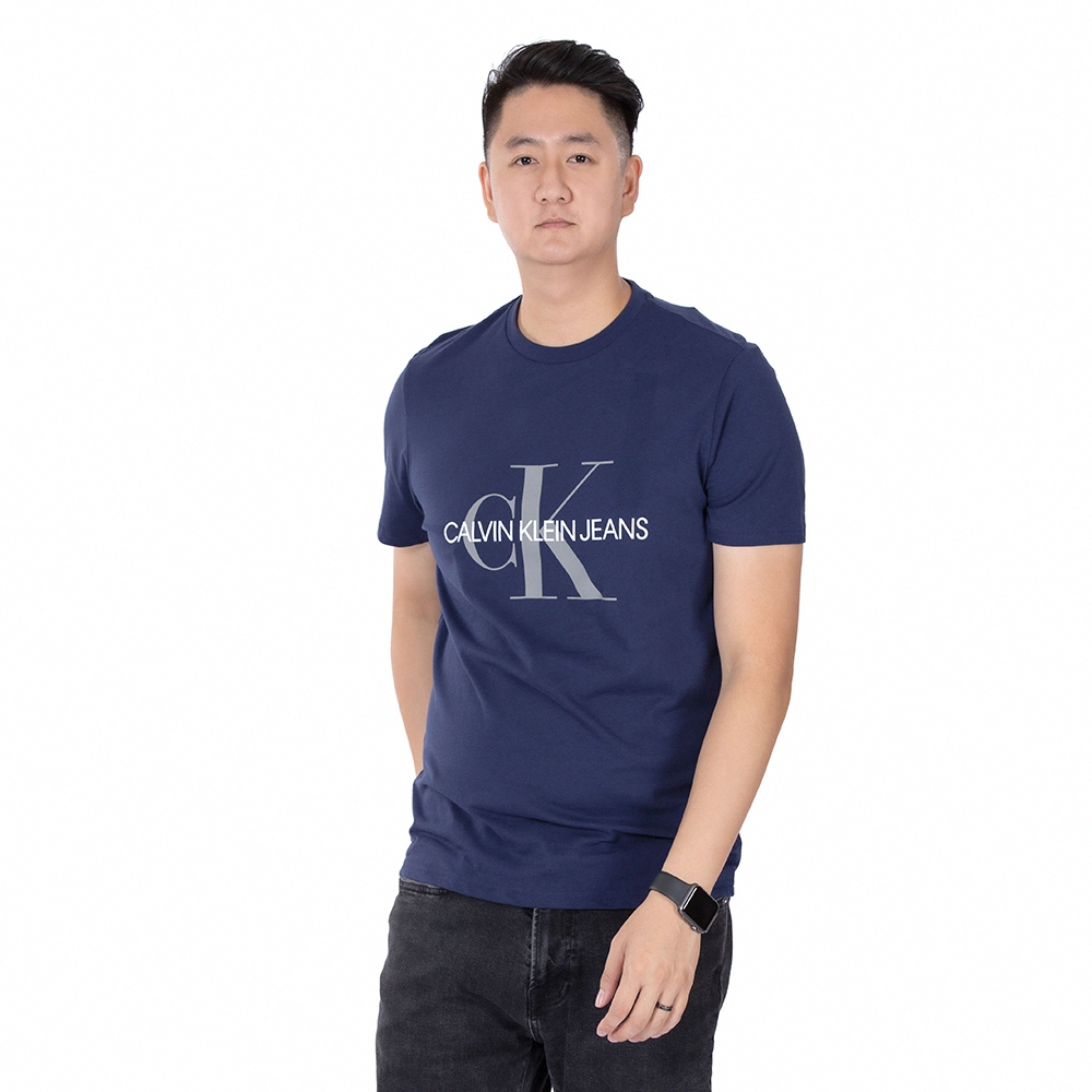 Calvin Klein 經典印刷LOGO文字短袖T恤-深藍色