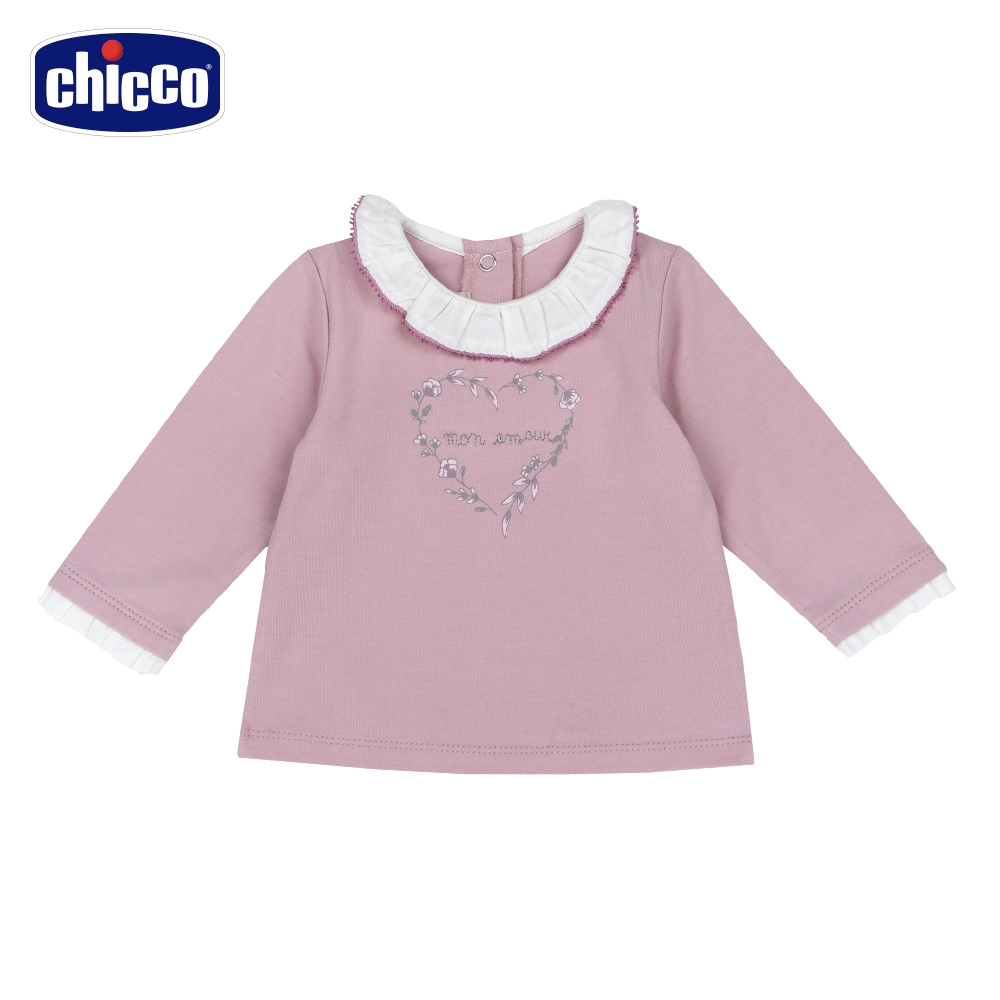 chicco-粉紅派對-荷葉領長袖上衣