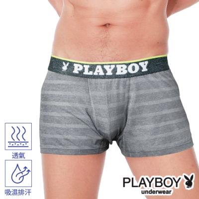 PLAYBOY男內褲 韓系輕時尚條紋四角褲 合身四角褲-單件-麻灰