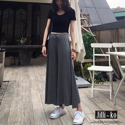 JILLI-KO 莫代爾大碼高腰寬鬆闊腿瑜珈九分褲- 深灰