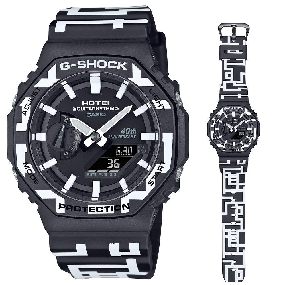 CASIO 卡西歐G-SHOCK 農家橡樹布袋寅泰聯名款八角雙顯電子錶GA-2100HT