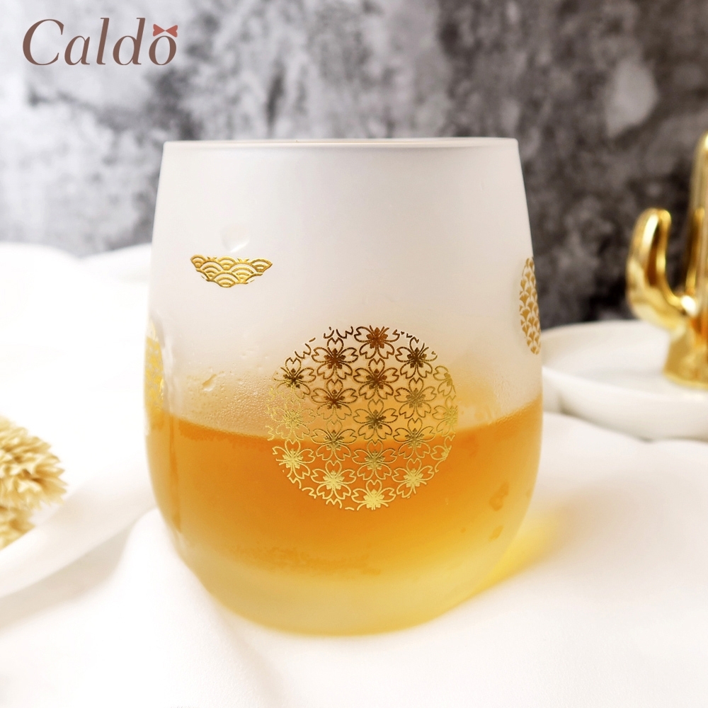 【Caldo卡朵生活】霧面金沙玻璃水杯/酒杯 340ML(快)