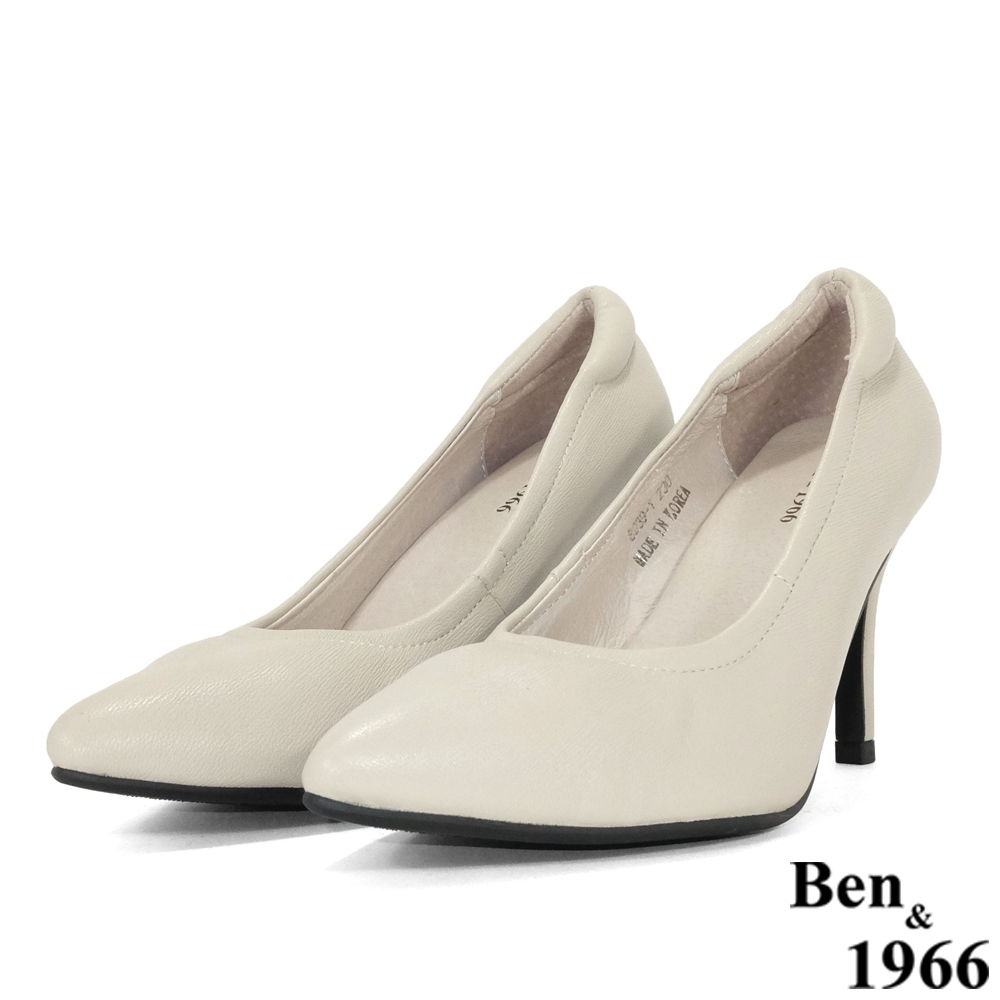 Ben&1966高級頭層彈力羊皮流行高跟鞋-杏(208273)