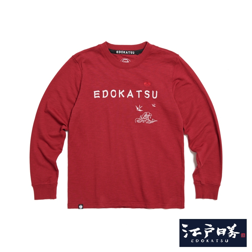 EDOKATSU 江戶勝 海浪家徽章厚長袖T恤-男-暗紅色