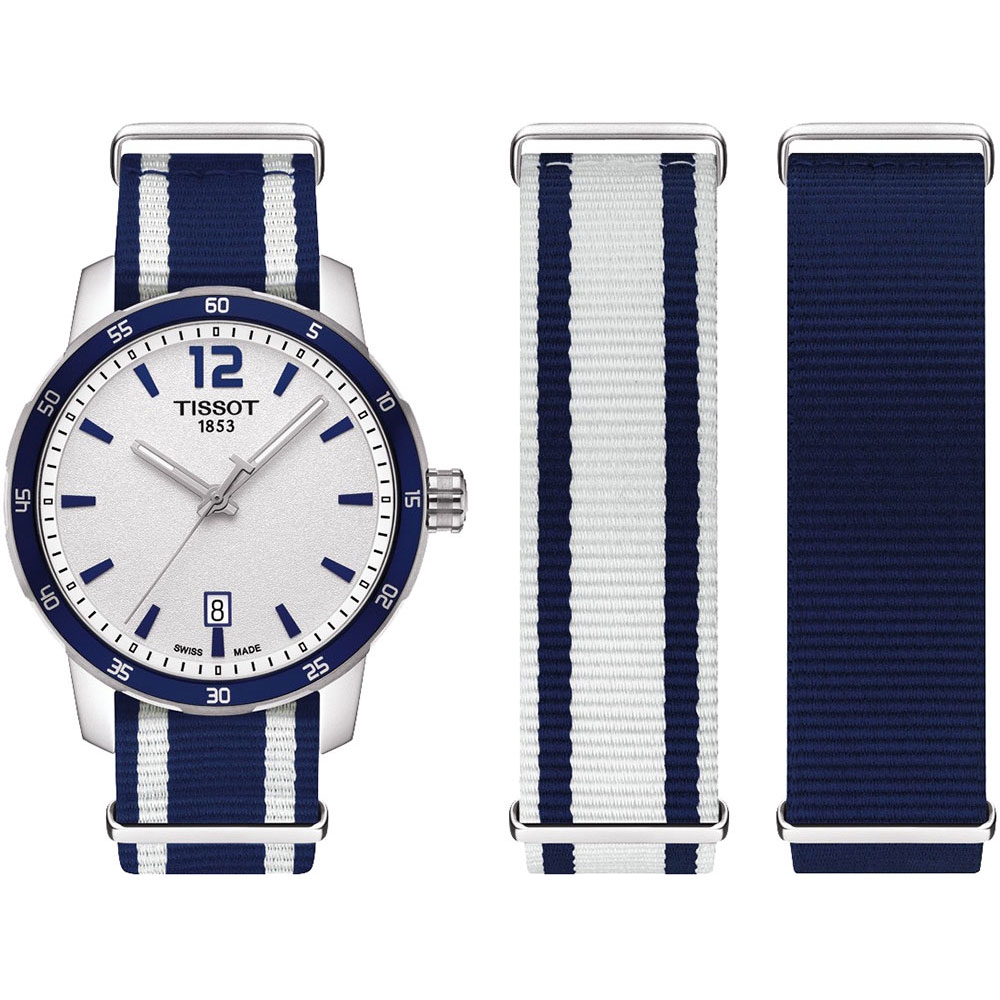TISSOT 天梭 官方授權 QUICKSTER NATO 活力運動腕錶-銀x藍/40mm T0954101703701