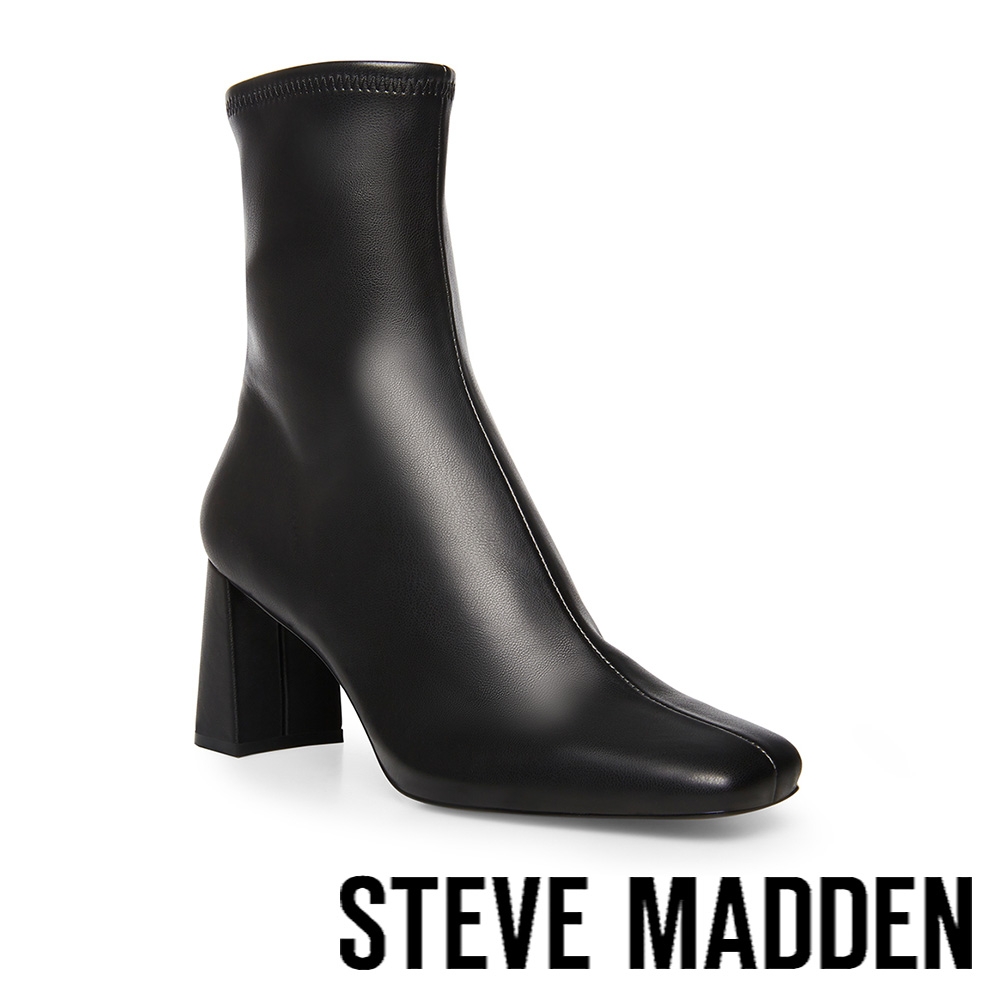 STEVE MADDEN-HUSH 小方頭粗跟短靴-黑色