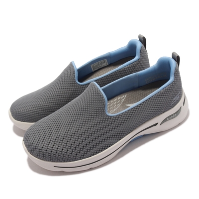 Skechers 休閒鞋 Go Walk Arch Fit 寬楦 女鞋 健走鞋 避震 緩衝 穩定 專利鞋墊 灰 藍 124401-WGYBL