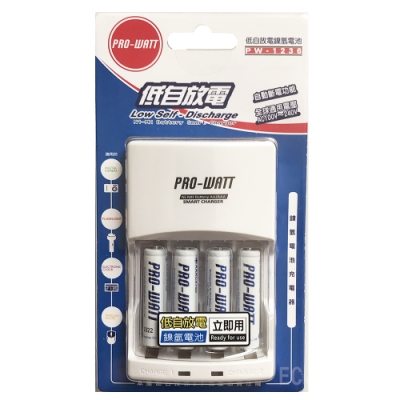 (3入優惠組) PRO-WATT 鎳氫電池充電器 PW-1236-75-4 (含4號電池x4)