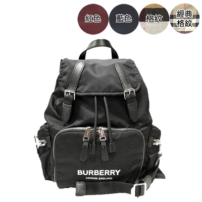 【BURBERRY 巴寶莉】經典The Rucksack Vintage格紋拼接皮革中型軍旅後背包(多色可選)