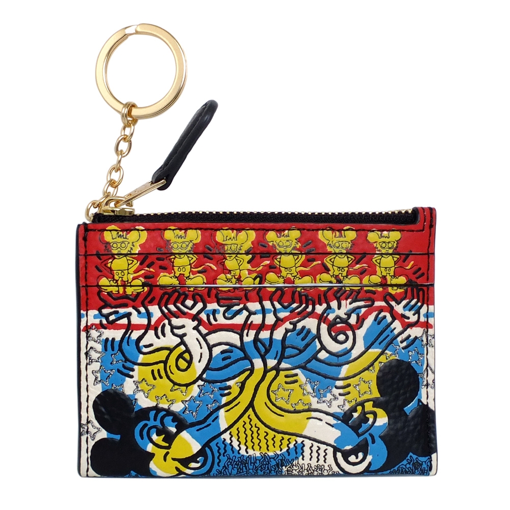COACH Mickey Mouse X Keith Haring彩色塗鴉前卡夾鑰匙零錢包