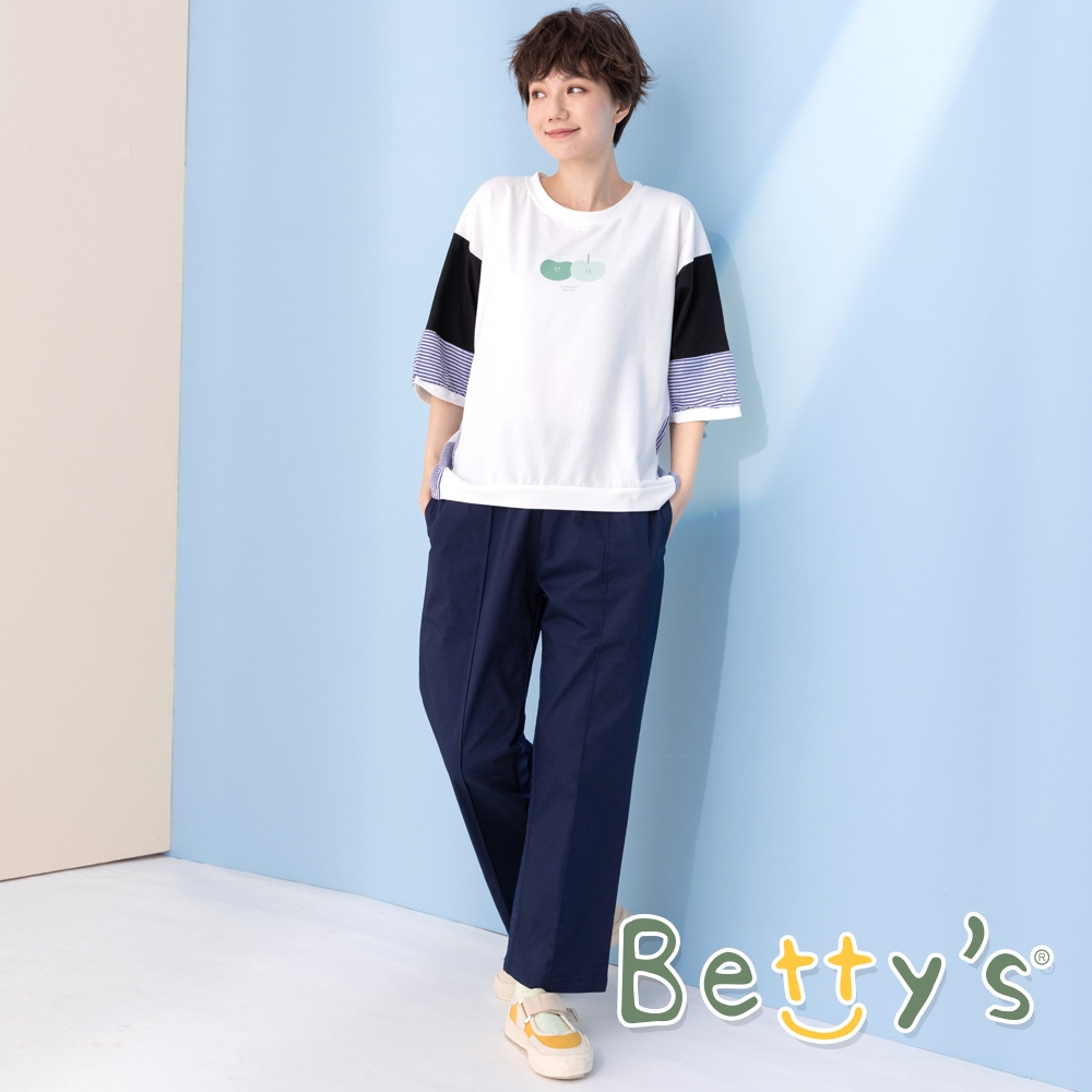 betty’s貝蒂思　拼接熊熊口袋印花長褲(深藍)