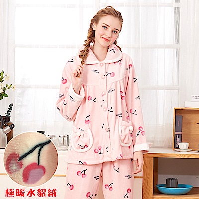 睡衣 櫻桃甜心 極暖高克重超柔軟水貂絨兩件式睡衣 (R77226-2粉)蕾妮塔塔
