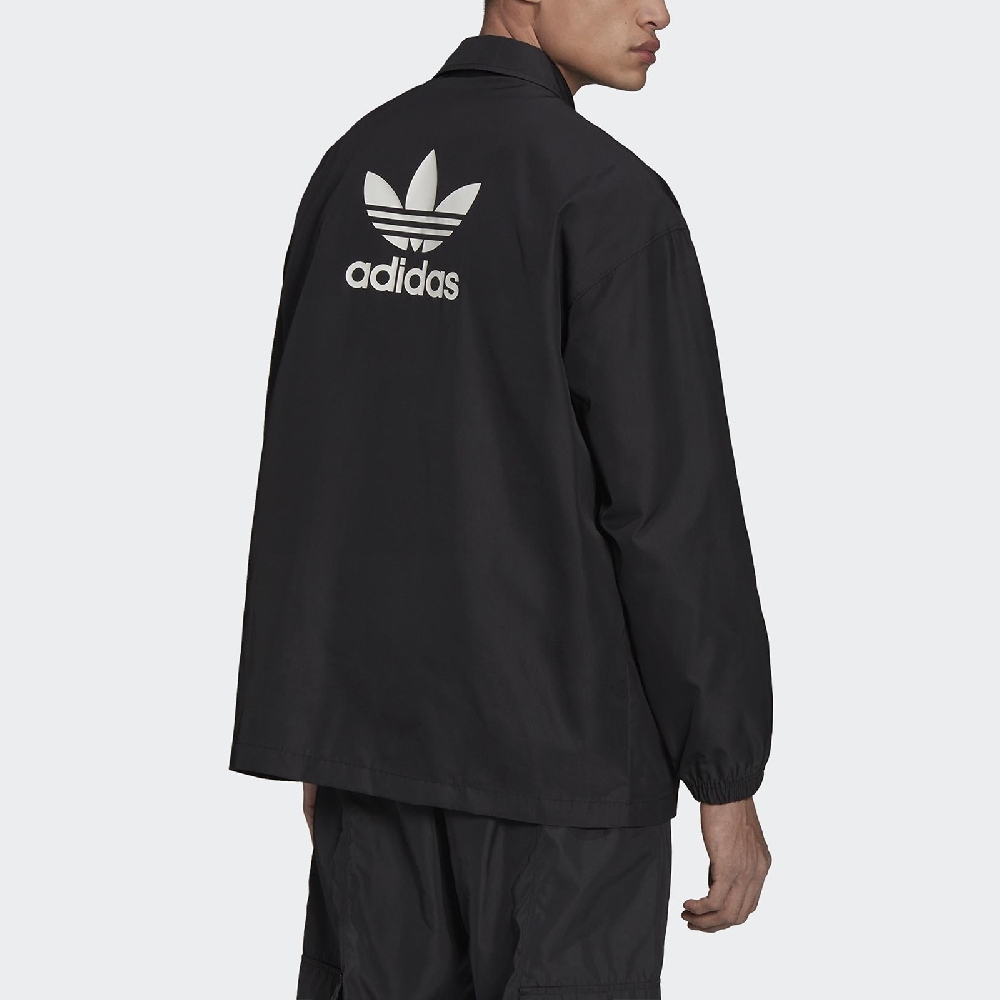 adidas 外套 Trefoil Coach Jacket 男款 愛迪達 三葉草 教練外套 夾克 按扣 黑 白 H09129