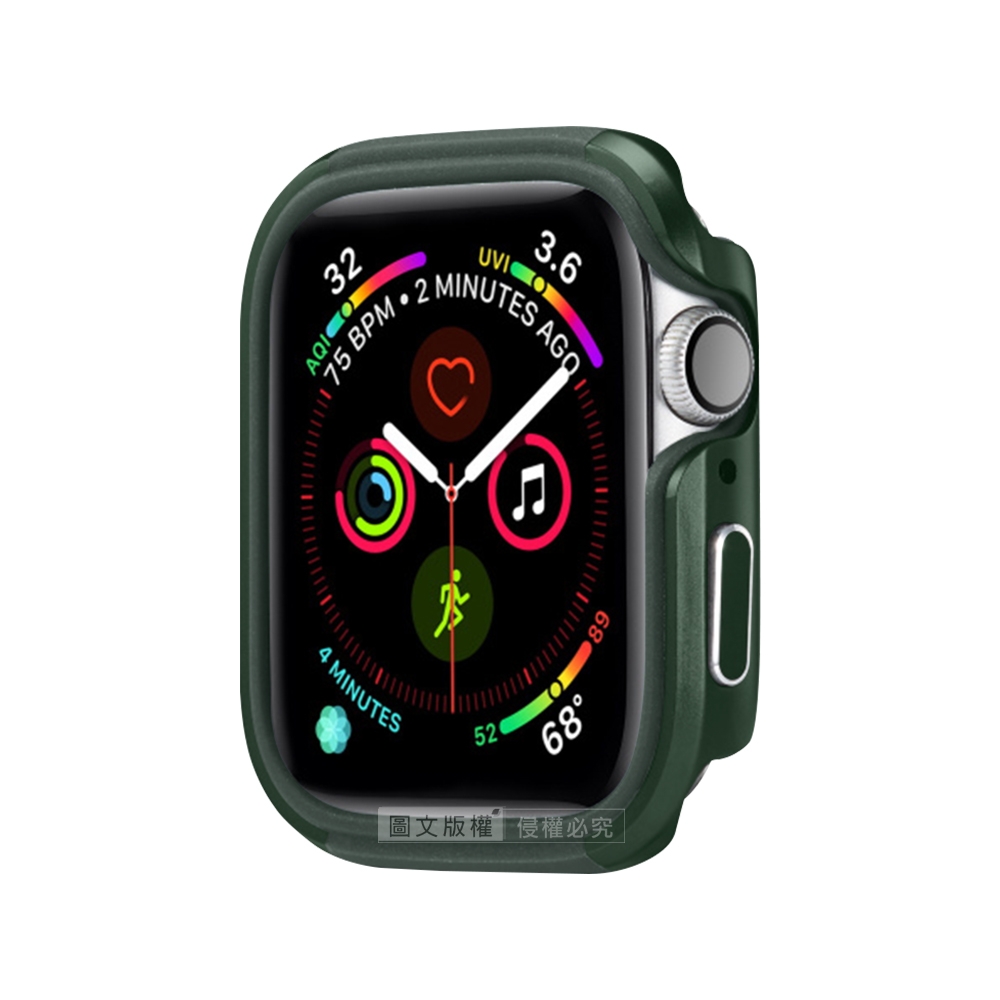 軍盾防撞 抗衝擊 Apple Watch Series SE/6/5/4 (44mm) 鋁合金雙料邊框保護殼(軍墨綠)