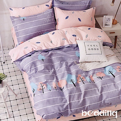 BEDDING-100%棉5尺雙人薄式床包涼被四件組-許願樹-灰