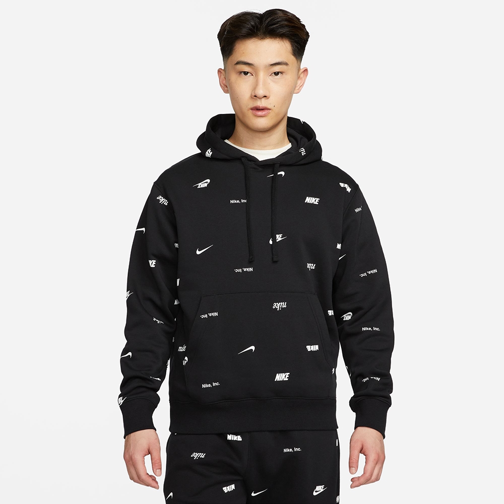 NIKE 上衣 男款 長袖上衣 帽T 運動 AS M NK CLUB+ BB PO HOODIE AOP 黑 FB7435-010