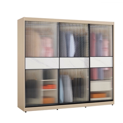 文創集 維爾鋁框7尺玻璃岩板衣櫃(吊衣桿x5＋單抽屜)-211x60x196cm免組