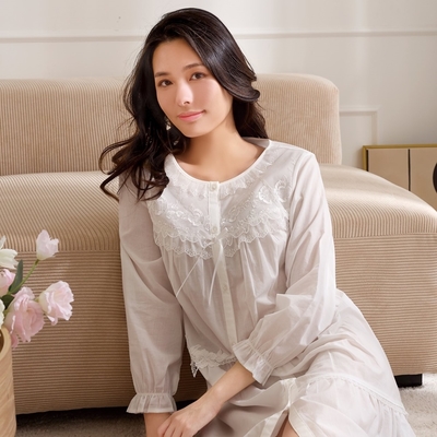 華歌爾睡衣-性感系列 M-L純棉浪漫全開襟洋裝(純淨白) NNE12433CR