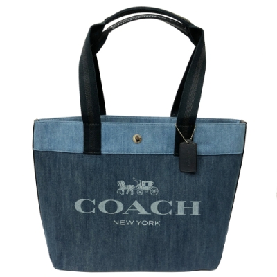 COACH 經典大馬車LOGO肩背大托特包(牛仔藍)