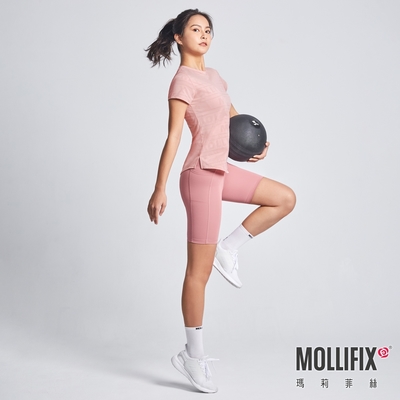 Mollifix 瑪莉菲絲 前交叉高腰包覆訓練五分褲、瑜珈服、Legging (玫瑰粉)