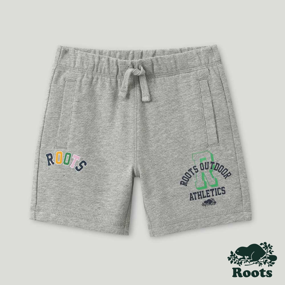 Roots小童-戶外玩家系列 LOGO設計五分休閒短褲-灰色