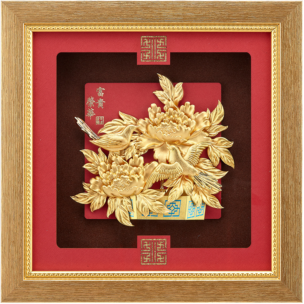 純金祥和金箔畫系列~牡丹【榮華富貴】....24 x24 cm