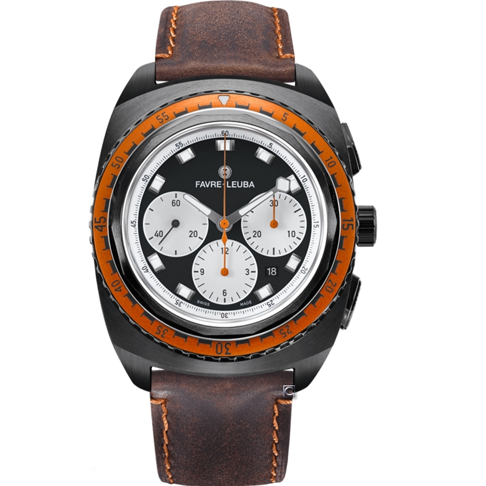 Favre-Leuba域峰表RAIDER系列SEA SKY腕錶-黑錶殼x咖啡皮帶/44mm