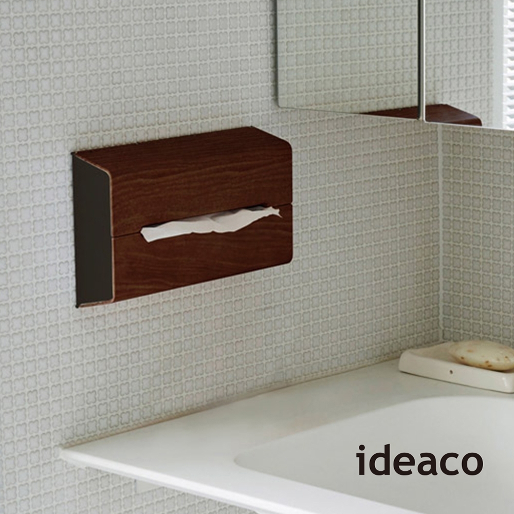 日本ideaco 胡桃木紋ABS壁掛/桌上兩用面紙架