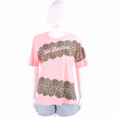LOVE MOSCHINO 蕾絲印花粉色短袖TEE T恤(女款)