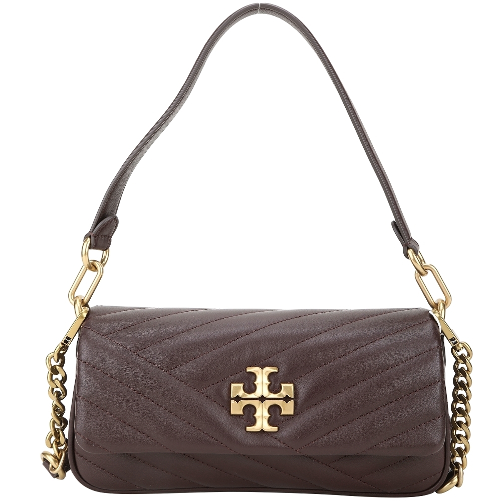 TORY BURCH Kira Chevron 羊皮絎縫翻蓋斜背/肩背腋下包(酒紅色)