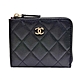 CHANEL 經典雙C LOGO菱格粒紋牛皮L型拉鍊短夾(黑色) product thumbnail 1