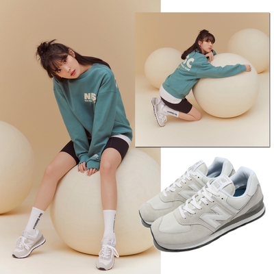 New Balance 休閒鞋 574 灰 白 IU 李知恩 NB 淺灰 麂皮 男鞋 女鞋 韓國 情侶鞋 ML574EVW D