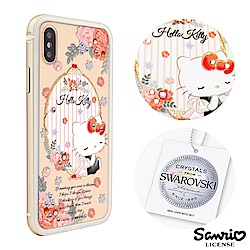 三麗鷗 Kitty iPhone XS Max 6.5吋施華彩鑽鋁合金屬框手機殼-玫瑰凱蒂