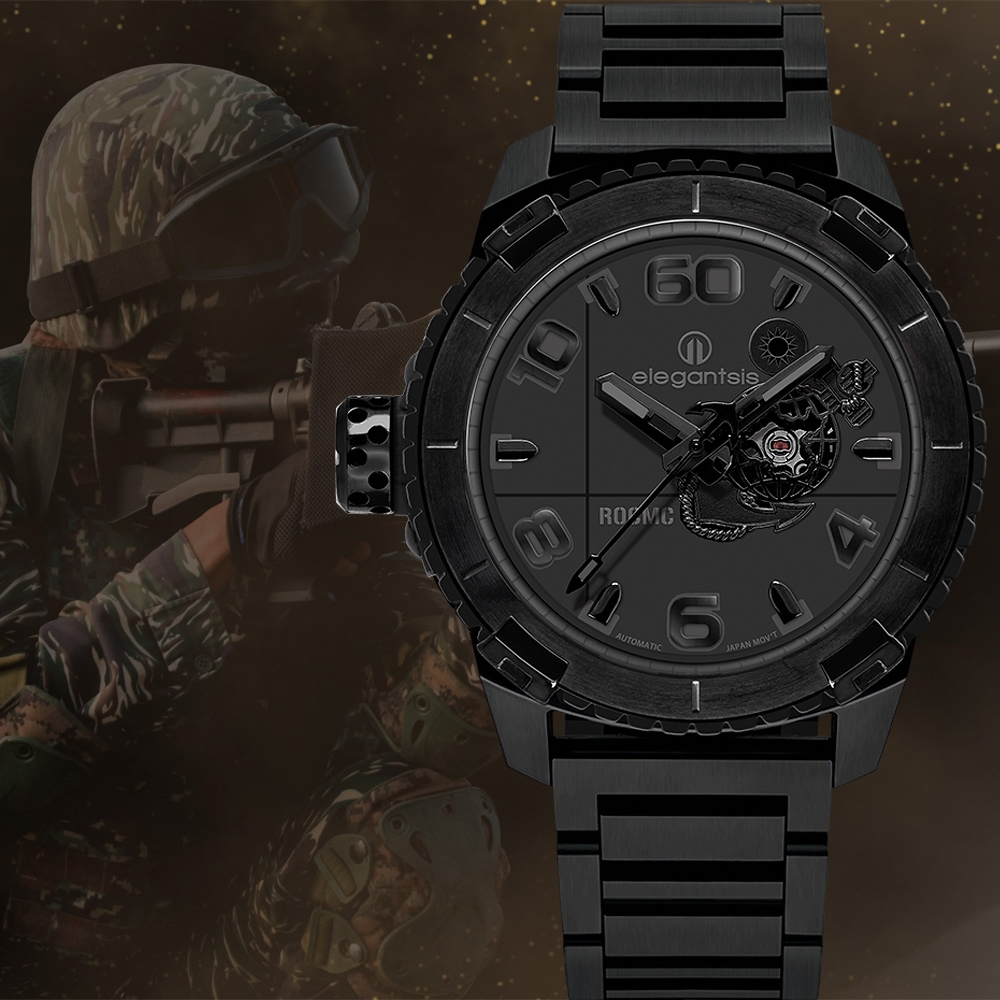 elegantsis 愛樂時 海軍陸戰隊特別款 大三針機械錶-闇夜黑/48mm ELJX48AS-LVTP5-NB01MA
