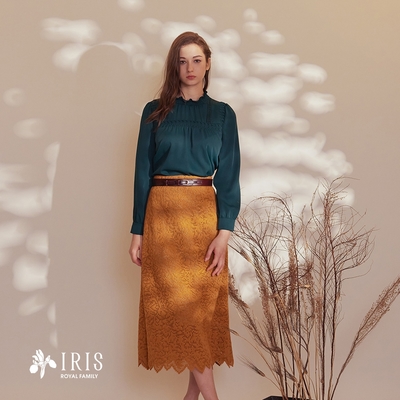 IRIS 編織棉感蕾絲直筒裙- 16238