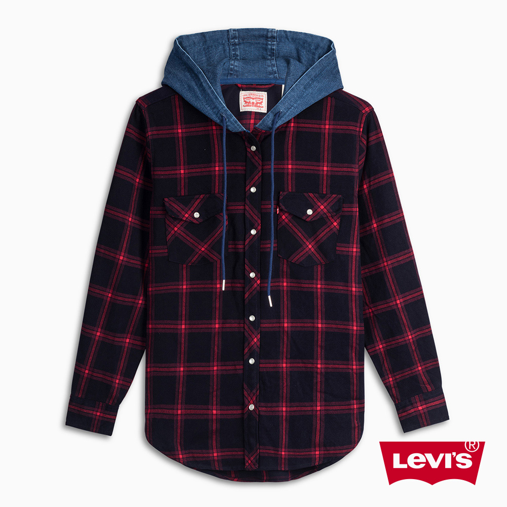 Levis 連帽外套 女裝 外搭式襯衫設計 紅藍格紋