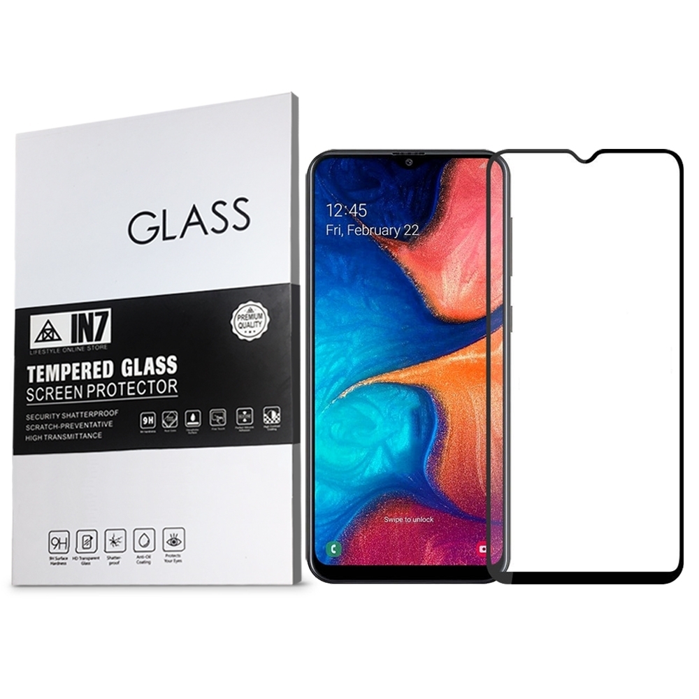 IN7 Samsung A20 (6.4吋) 高清 高透光2.5D滿版9H鋼化玻璃保護貼-黑色