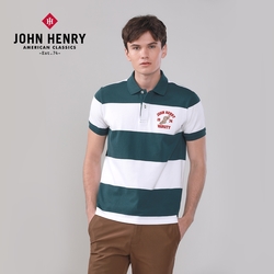 JOHN HENRY VARSITY刺繡橫條短袖POLO衫-二色