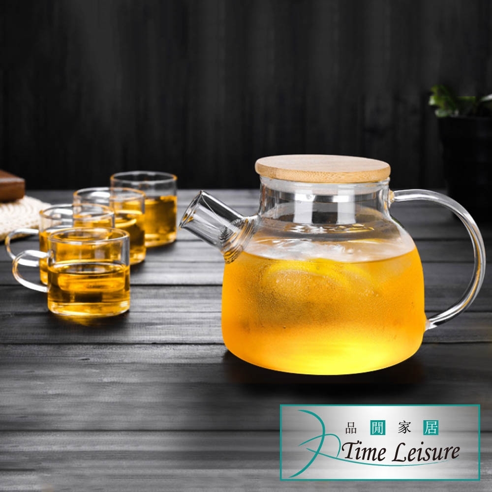 Time Leisure 中式午茶竹蓋茶葉濾嘴玻璃花果茶壺(一壺四杯)