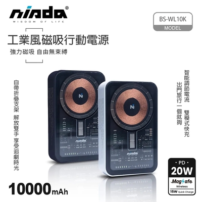 【NISDA】工業風 透明磁吸無線充行動電源 10000mAh (BS-WL10K)