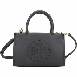 TORY BURCH Ella Bio 迷你款 雙T浮雕皮革托特包(黑色)