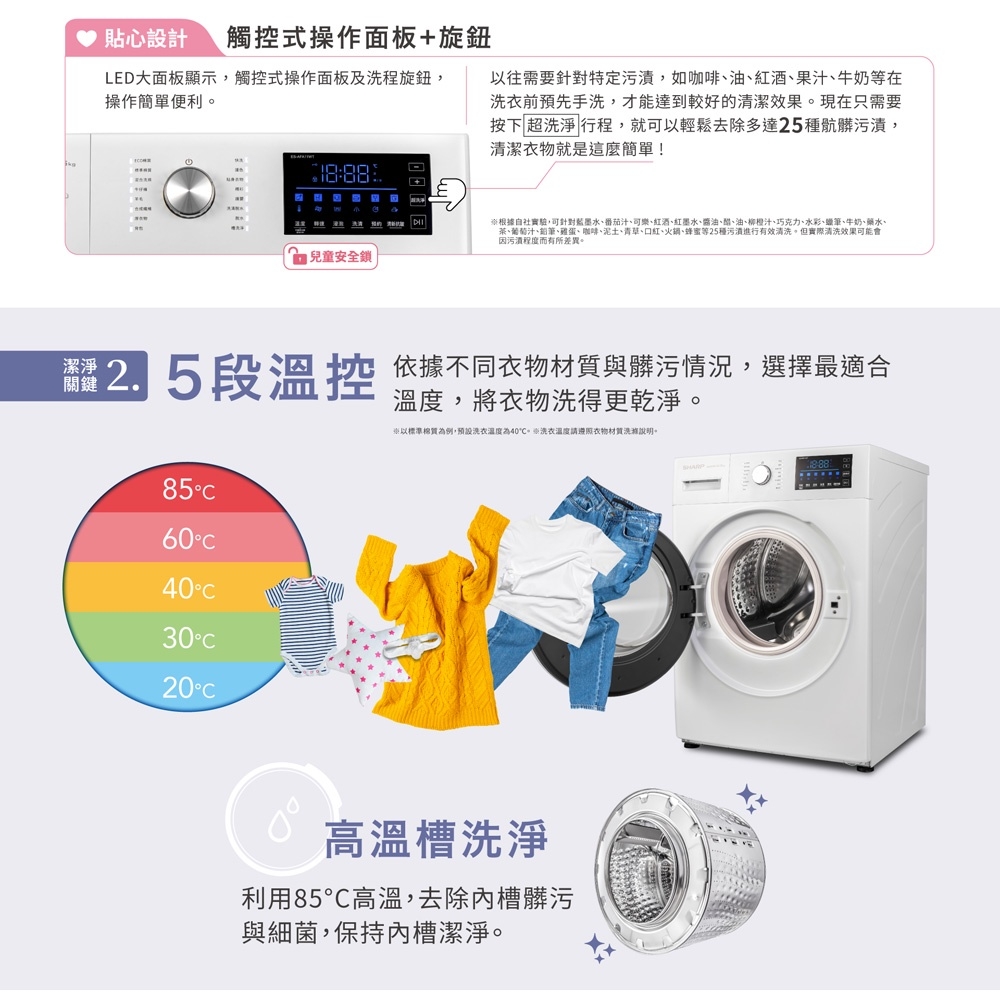 SHARP 夏普10.5KG 變頻滾筒洗衣機ES-AFA11WT | 變頻11-13KG | Yahoo