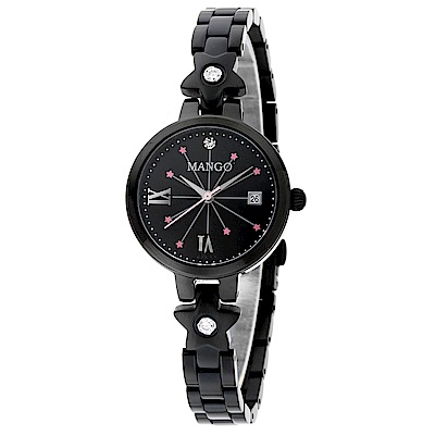 MANGO 戀戀風情淑女鍊錶-黑色/28mm